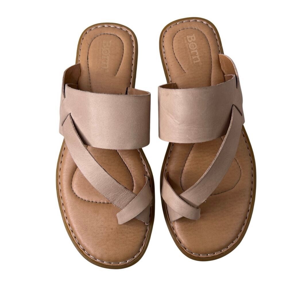 Born Leather Cross Strap Slide Sandals, Walk Comfort Summer in Cream Women’s 10M - Picture 6 of 8